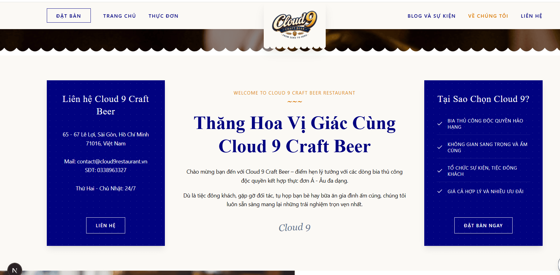 Cloud 9 Craft Beer – điểm hẹn lý tưởng với các dòng bia thủ công độc quyền kết hợp thực đơn Á - Âu